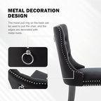 Velvet Dining Chairs Set of 4,Upholstered Dining Chairs with Ring Pull Trim and Button Back and Wood Legs, Modern Seating for Kitchen, Bedroom & Living Room(Black)