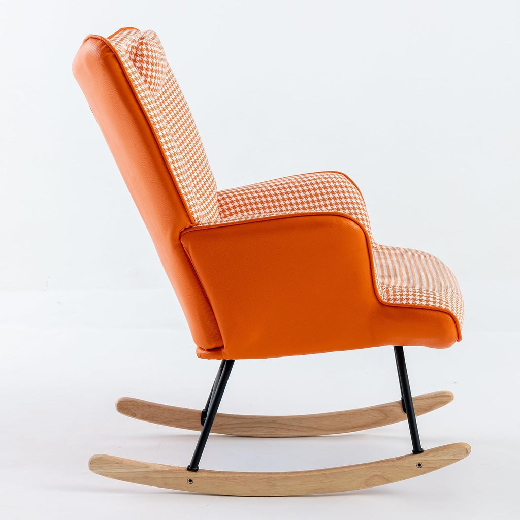 35.5” Nursery Rocking Chair Cotton Linen Upholstered Glider Chair with High Backrest Armchair for Living Room Bedroom Orange