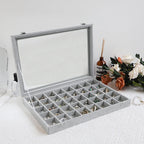 Wudygirl Jewelry Organizer Velvet Jewelry Box 40 Grid Earring Holder Organizer with Lid Ring Holder Ring Display Case Adjustable (Gray)