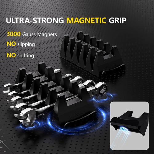 48PCS Magnetic Modular Wrench Organizer Set - Tool Drawer Storage Rack with Metric & SAE Labels, Wrench Holder with Magnet, Perfect Tool Gift for Men, father, boyfriend, DIYers & Mechanics (Black)