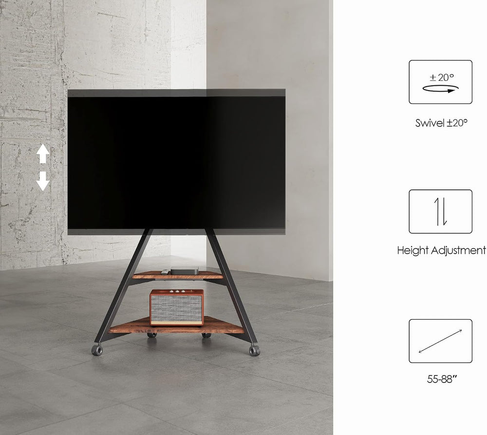 FITUEYES Corner TV Stand for 55-88inch TV with Wooden Storage Shelf, Walnut |...