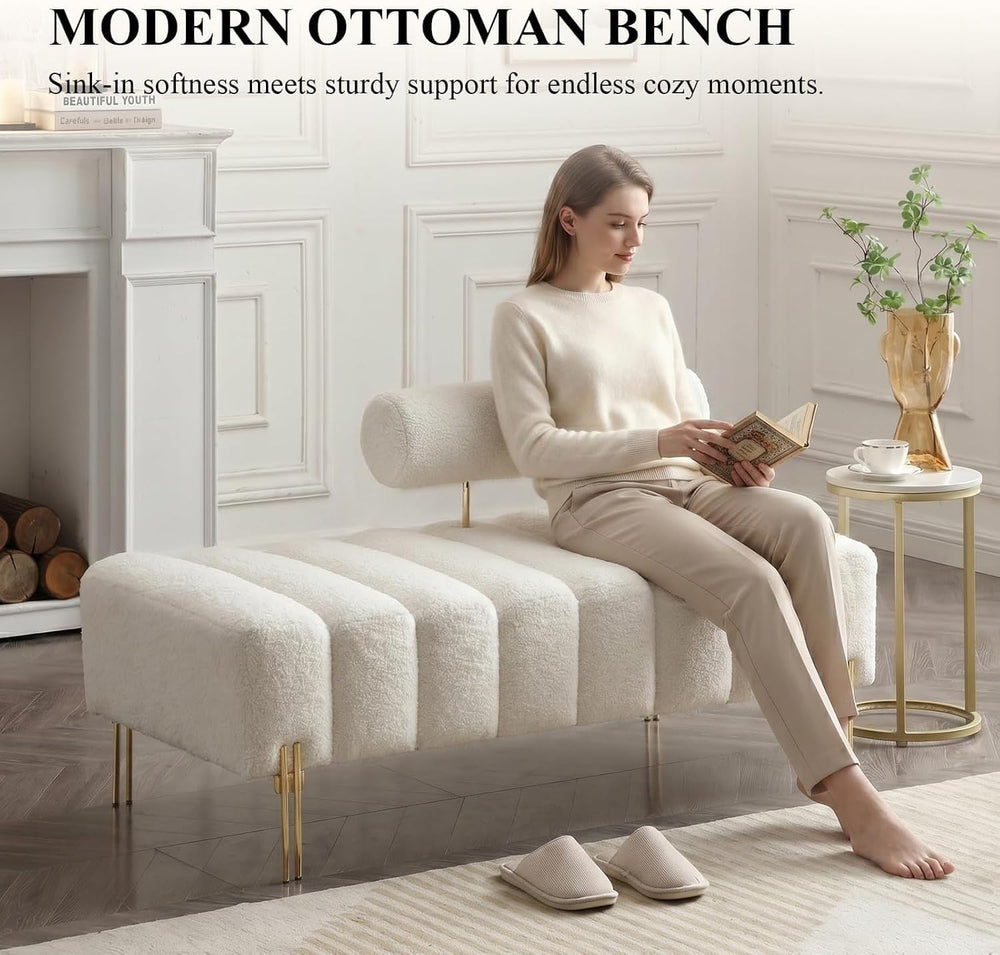 Ottoman Bench, Loveseat Sofa Couch with Adjustable Backrest | 53.2" Acce...