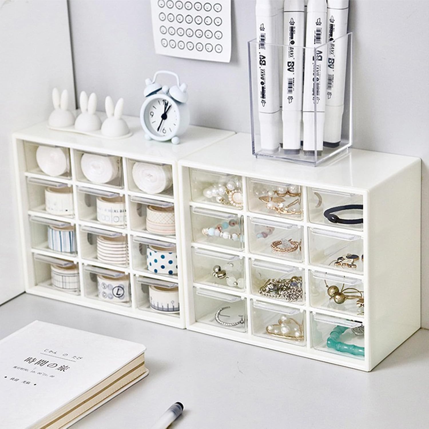 12-compartment plastic desktop drawer storage box, suitable for storing stationery, gemstones, hairpins, rubber bands, contact lenses, etc (White)