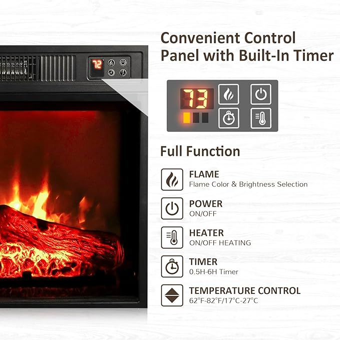 44" Electric Fireplace Mantel, LED Farmhouse TV Stand with Electric Fireplace Heater, Stacked Stone Surround and Remote Control 3D Realistic Flame, White Fireplace for Living Room Bedroom