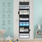 Over Door Organizer with 6 Extra Large Pockets 12 Side Pockets, Sturdy Closet Storage Rack, Hanging Storage Organizer with Clear Window for Shoes, Diaper, Bedroom, Bathroom, Black, 6-Pack
