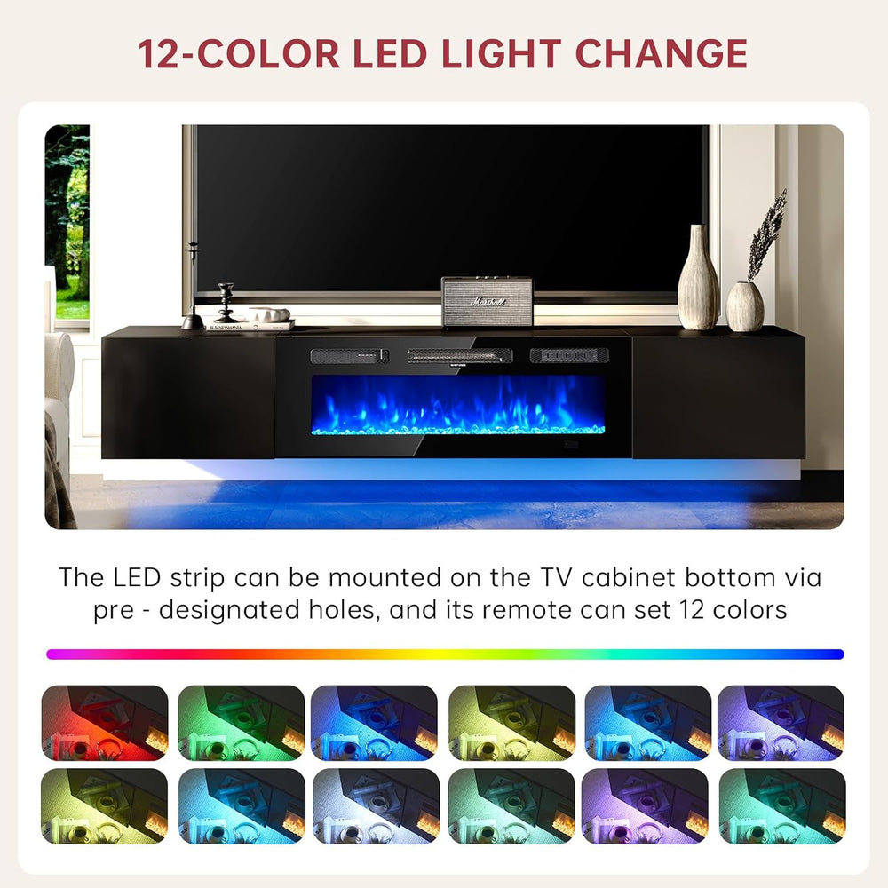 oneinmil 70" Floating TV Stand with 36" Electric Fireplace, Wall Mo...
