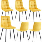 NORDICANA Yellow Velvet Dining Chairs Set of 6, Upholstered Tufted Kitchen Chairs, Comfortable Seat, Metal Leg, Easy Assembly