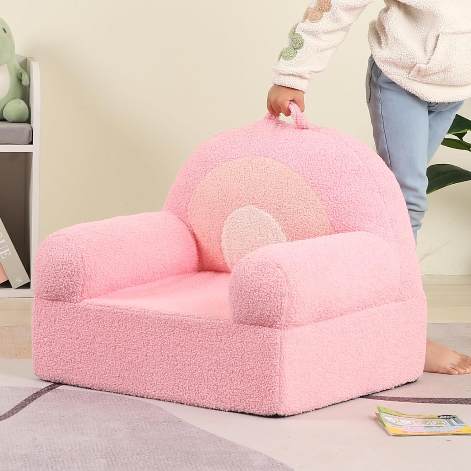 MOMCAYWEX Comfy Toddler Chair, Snuggly Kids Armchair, Pink Rainbow