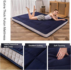 MAXYOYO Futon Mattress, Padded Japanese Floor Mattress Quilted Bed Mattress Topper, Extra Thick Folding Sleeping Pad Breathable Floor Lounger Guest Bed for Camping Couch, Navy, Full