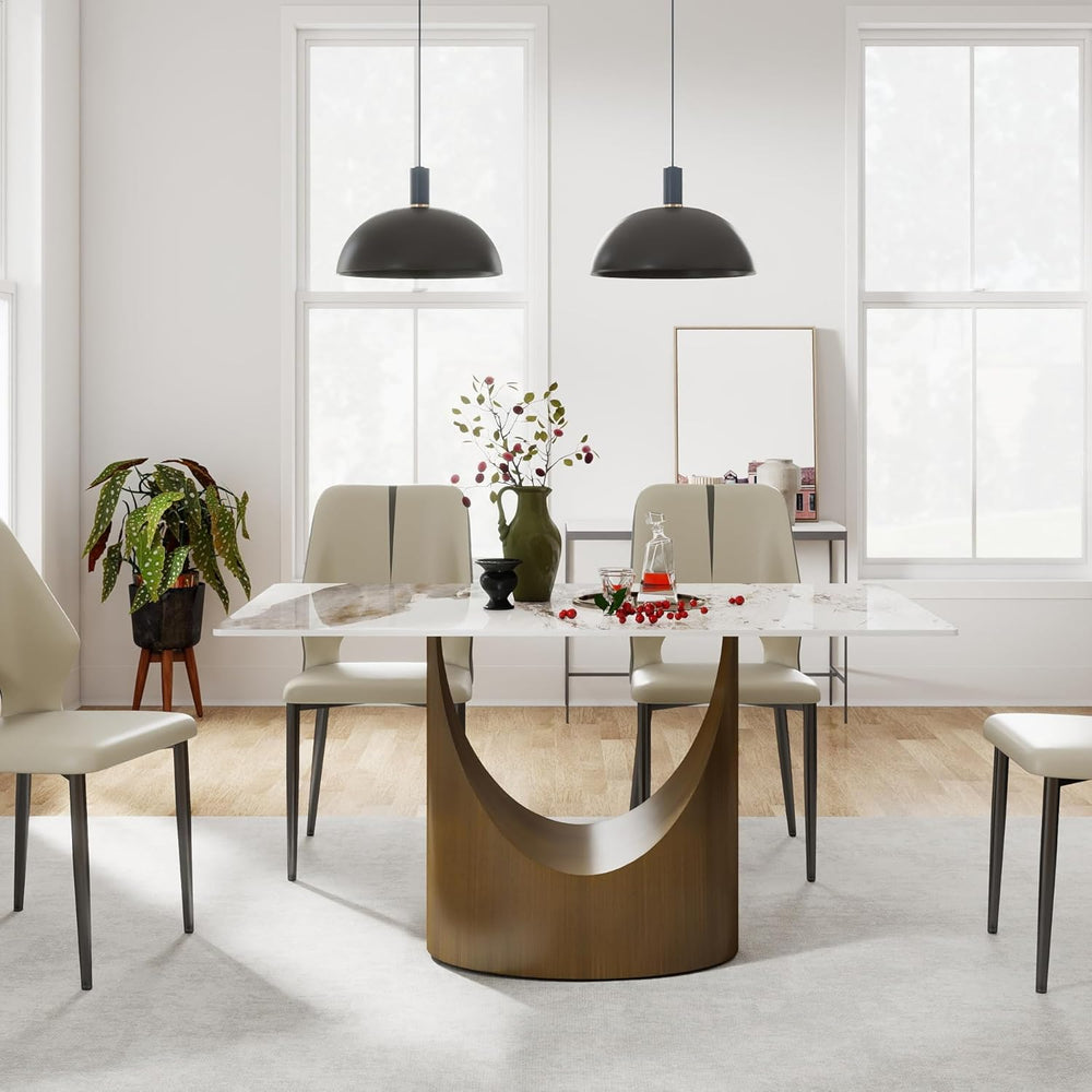 55" Modern Dining Table for 4-6, White Rectangle Dining Table, Sintered ...