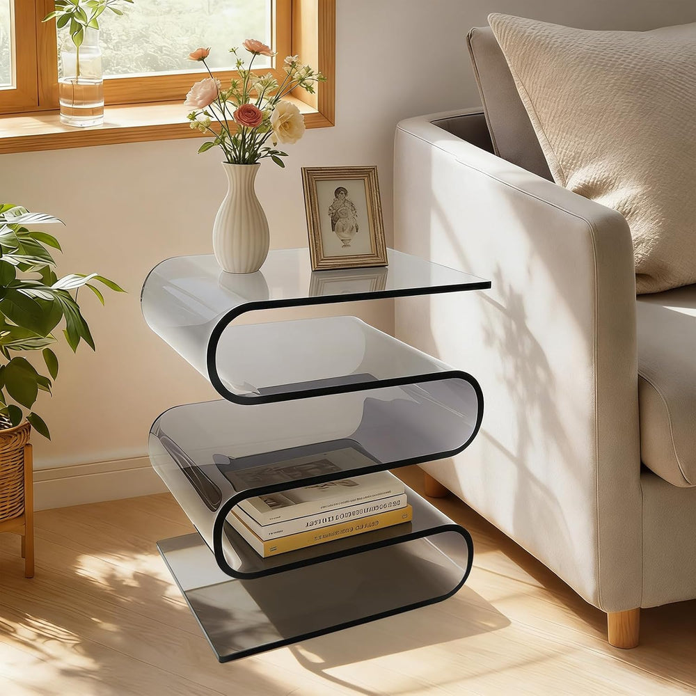 S-Shaped Acrylic End Table, Side Table for Living Room, Bedside Table for Bed...