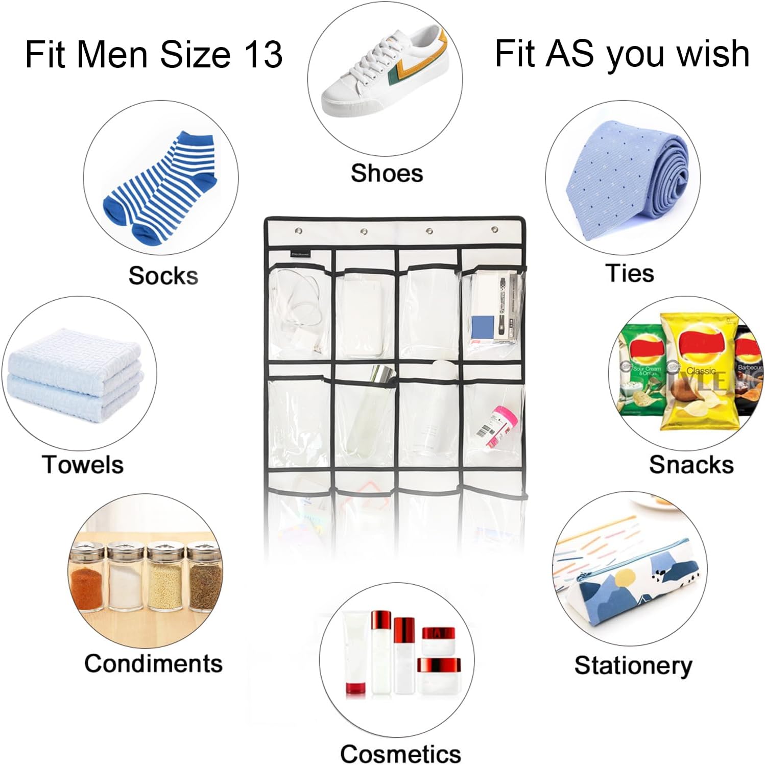 2 Pack Extra Large Hanging Crystal Clear Over Door Shoe Organizers, Closet Shoe Rack Organizer, 12+6 Pockets, 8 Hooks, White (59" x 21.6")