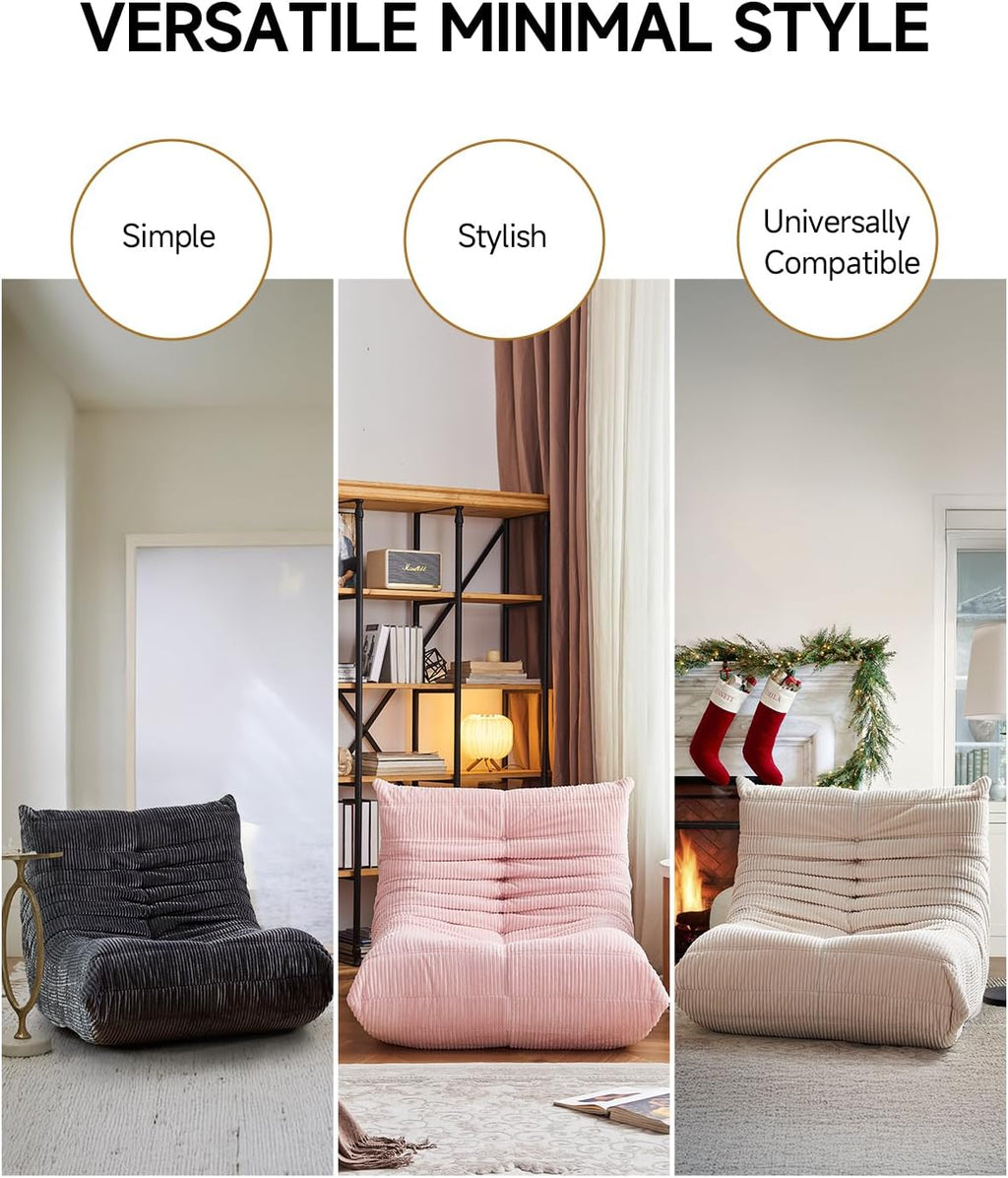 ZCUBED Large Bean Bag Chairs for Adults, Memory Foam Lounge Chair, Soft Corduroy Big Bean Bag Chair Lazy Sofa, Comfy Floor Beanbag Chair Single Sofa for Bedroom Living Room Fireside Book Nook, Grey