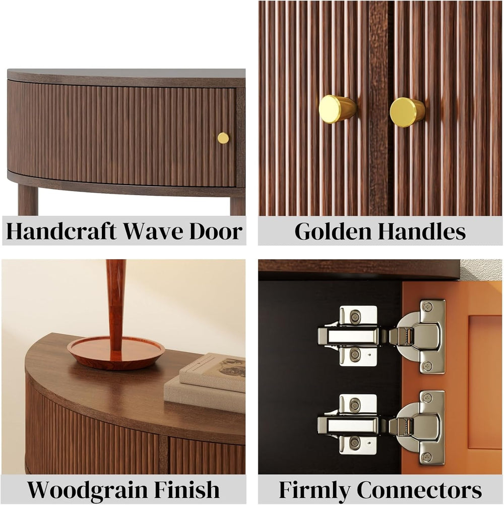 Entryway Table, Artisan-Crafted Half Moon Fluted Console Tables with 2 Rattan...