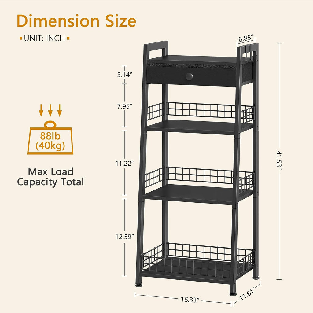 Gewudraw Bathroom Ladder Shelf with Drawer, 4-Tier Bathroom Storage, Black | Bathroom Table Stand for Small Spaces, Bathroom Storage for Living Room, Bedroom, Kitchen, Bathroom Organizer Standing Shelf