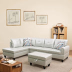 L Shaped Couch Sectional Couches with Chaise and Storage Ottoman, 3 Pieces Modular Convertible Sofa for Living Room Furniture Sets and Small Apartment Faux Leather, Silver Green