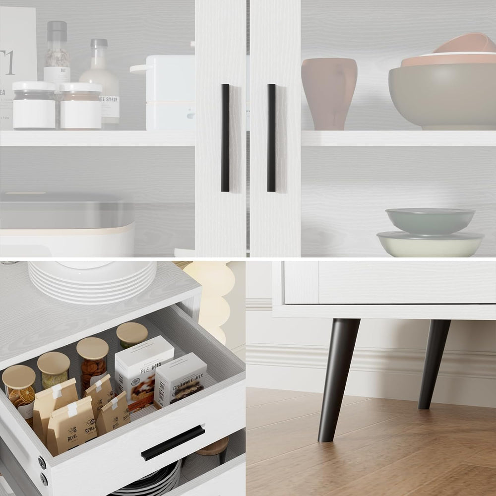 VOWNER Kitchen Hutch Storage Cabinet, Freestanding Kitchen Pantry with 2 Glas...