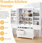 71" Tall Farmhouse Kitchen Pantry Cabinet with Adjustable Shelves & 7 Drawers, 2 Doors, Pantry Storage Cabinet f, Freestanding Coffee Bar Cabinet for Kitchen, Dining Room, White