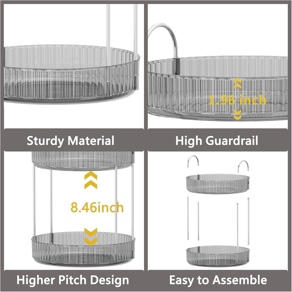 360 Rotating Makeup Organizer for Vanity,Bathroom Countertop Organizer,Spinning Perfume Organizer&Vanity Organizer(Grey-2 Tier)