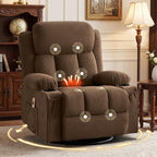Swivel Rocker Recliner Chair with Vibration Massage & Lumbar Heating, Ergonomic Lounge Chair for Living Room, Rocking Function, Side Pocket, 2 Cup Holders, USB Charging Port