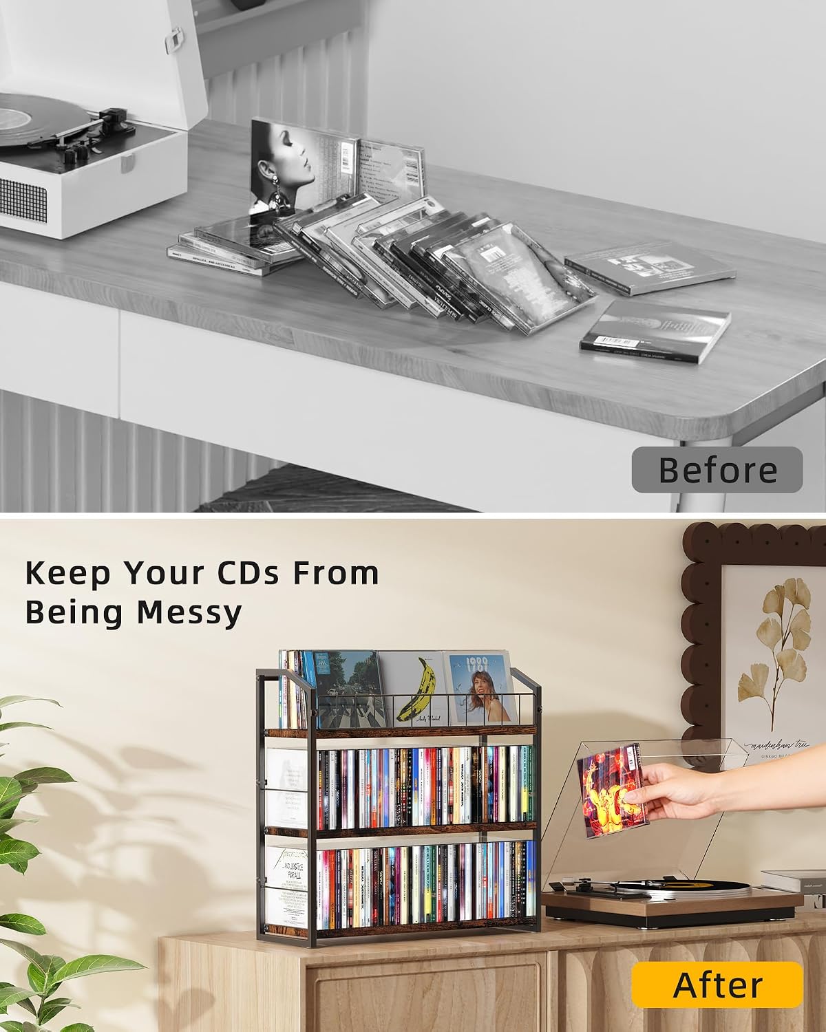 3-Tier CD Holder, CD Storage and Rack for Display, Storage Organizer with Display Top Shelf, Premium Holder Shelf for Home, Office and Kitchen Counter Organizer Rack, Holds 123 CDs