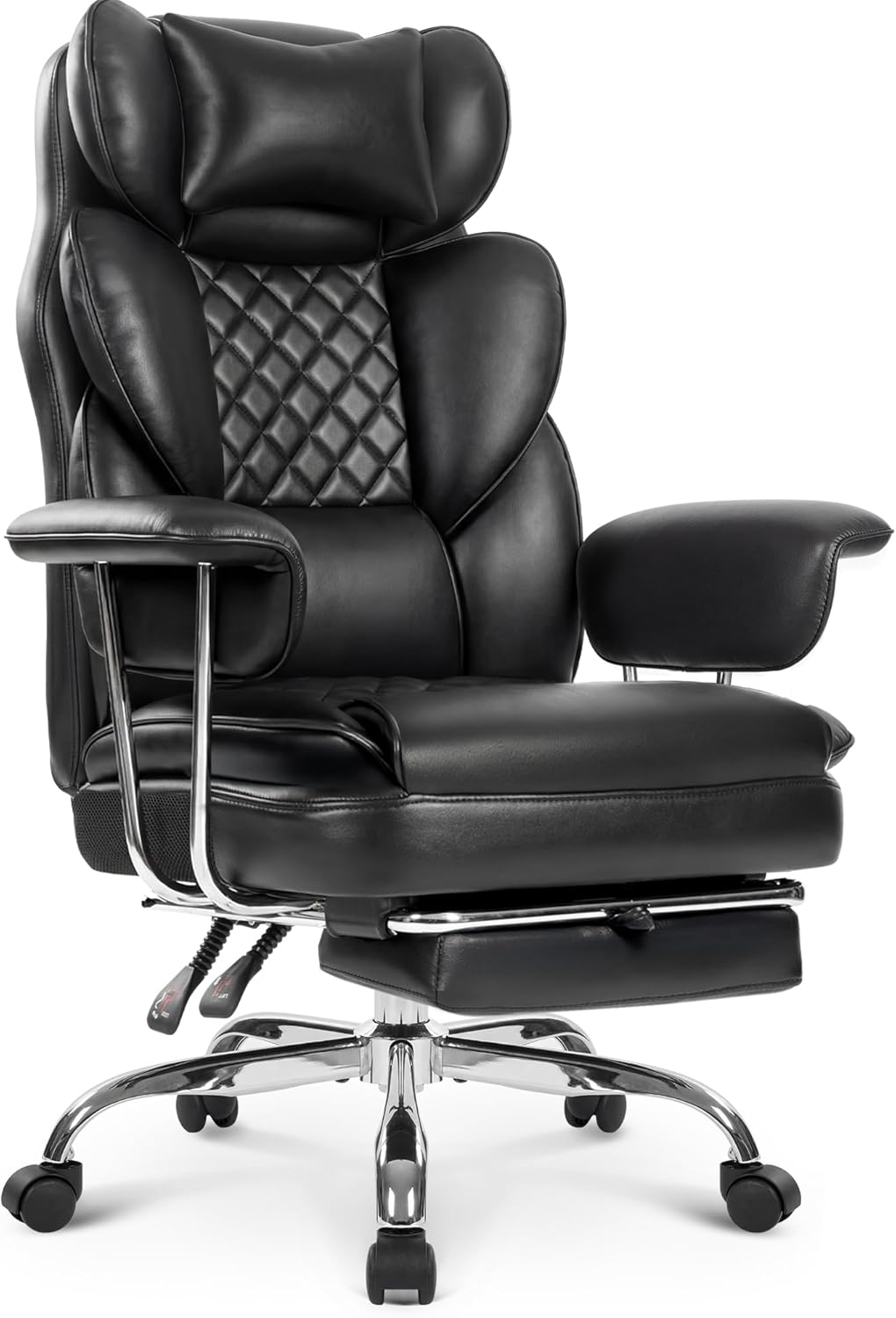 NEO Chair Big and Tall Offie Chair Gaming Computer Chair High Back Heavy Duty Desk Chai with Lumbar Support Adjustable Recliner Footrest Wide Seat Leather Executive Home with Wheels (Leather Black)