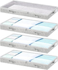 Low Profile Under Bed Storage, 3-Inch High Foldable Underbed Storage Bins with Lid & Zipper, No Structure, Super Slim Clothes Organizer for Crib Dorm Couch Low Bed, 8-Pack, Clear Top