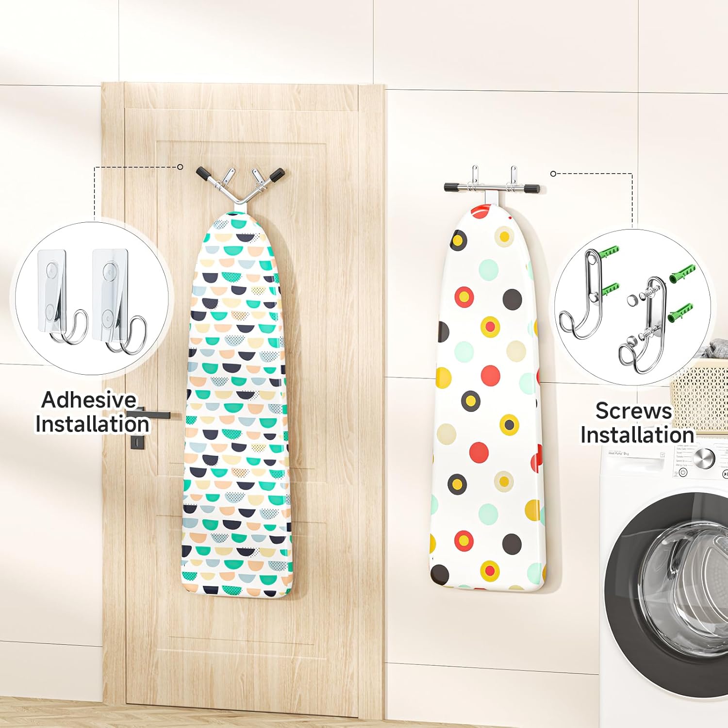 Ironing Board Hanger Wall Mount, Ironing Board Holder for T or Y Leg, Iron Board Holder Stainless Steel, Iron Board Hanger for Laundry Room, Iron Boards Hook for Wall