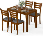 Giantex Dining Table Set for 4, Rectangular Kitchen Table Set w/ 4 Upholstered Chairs & Solid Rubber Wood Frame, Space-Saving Farmhouse Dinette Set for Small Space, Dining Room, Breakfast Nook
