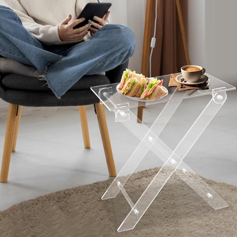 Acrylic Folding Table TV Tray, Foldable Acrylic Computer Stand, X Table Leg T...