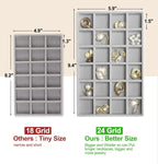 Jenseits Set of 4 Stackable Jewelry Organizer Trays for Drawers, Jewelry Drawer Inserts with Removable Dividers, Velvet Jewelry Container Display Case Storage for Earring Necklace Rings Bracelet, Grey
