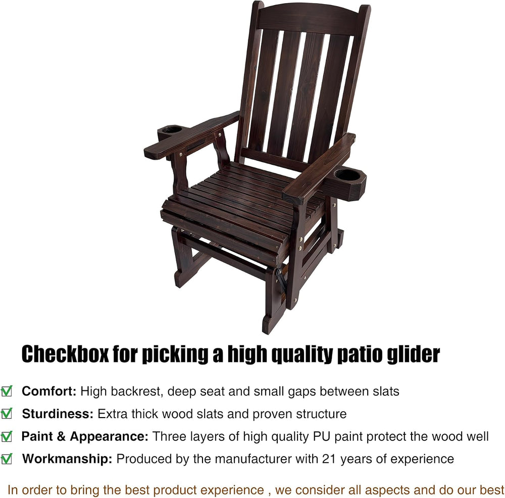 Fortune Candy Wooden Patio Glider for One Person, with High Back and Deep Con...