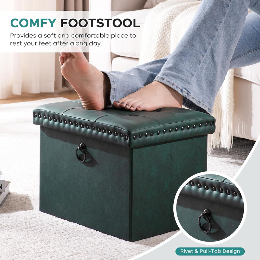 oakvivo Small 16 x 12 x12 Inches Folding Storage Ottoman, Faux Leather Foot R...