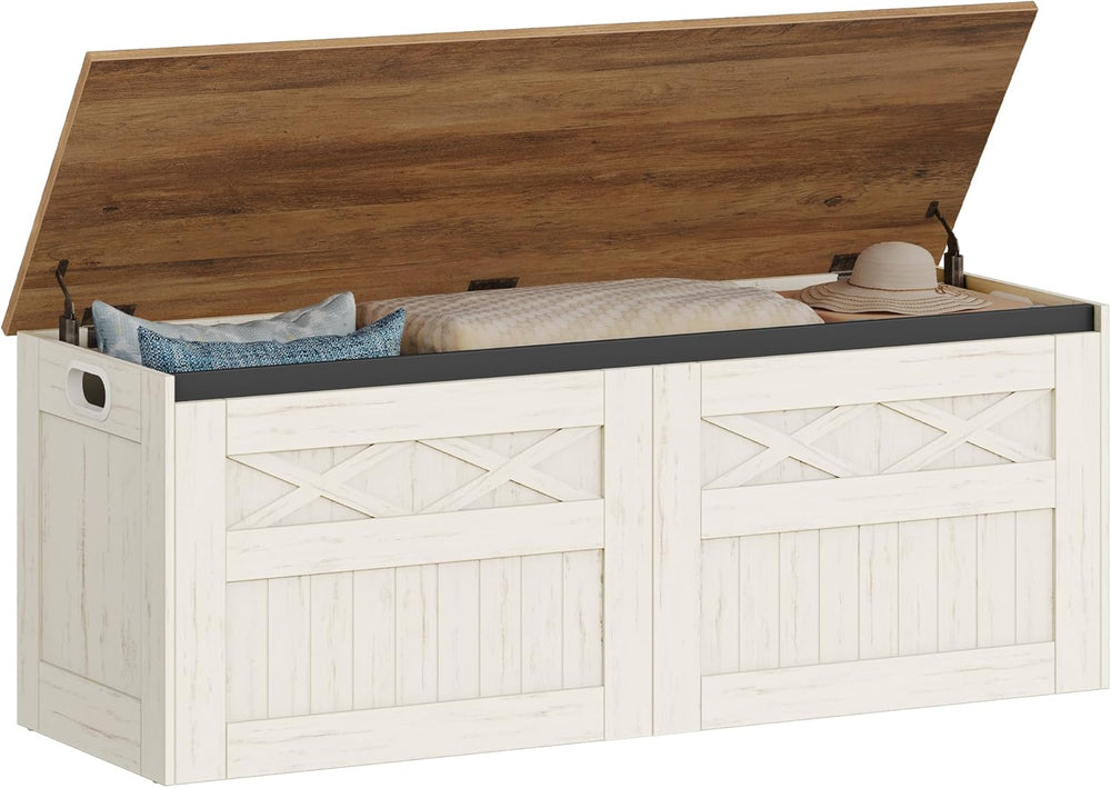 Hzuaneri 47.2" Storage Chest, Large Storage Bench with 2 Hinges, Farmhou...