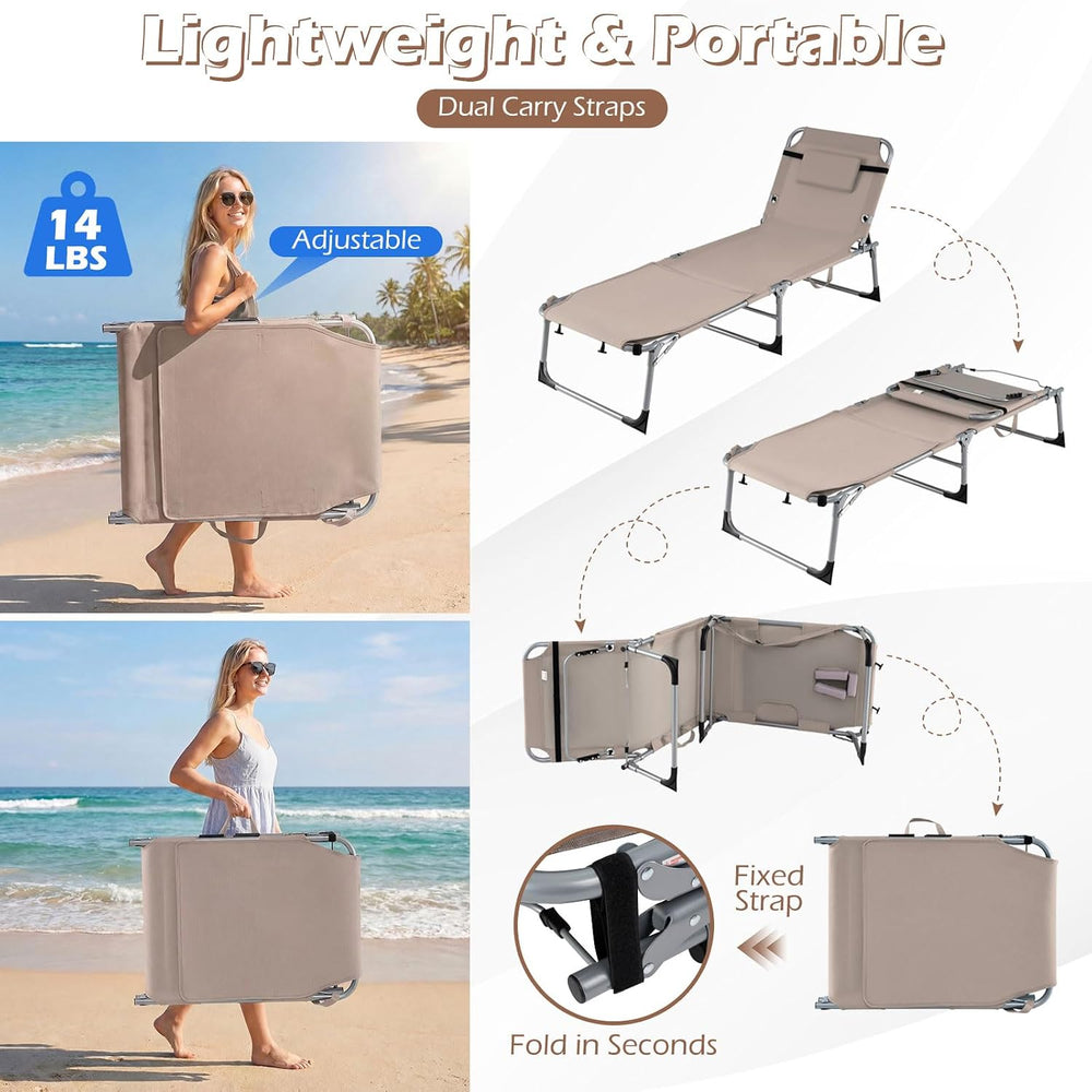 GYMAX Tanning Chair, 3 in 1 Sun Bathing Lounge Chairs with Face/Arm Holes &am...