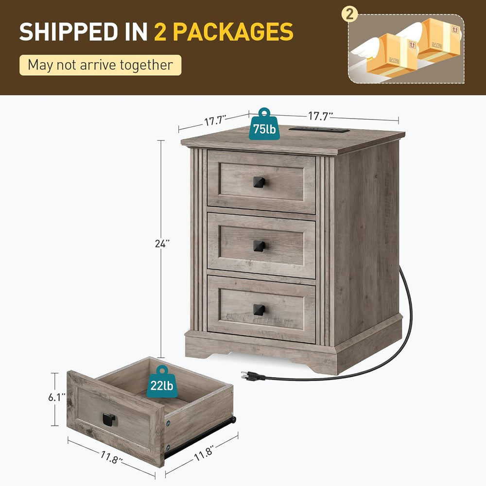 RALGEND Nightstand Set of 2, Night Stand with 3 Drawers, 18 Inch Wide End Tab...