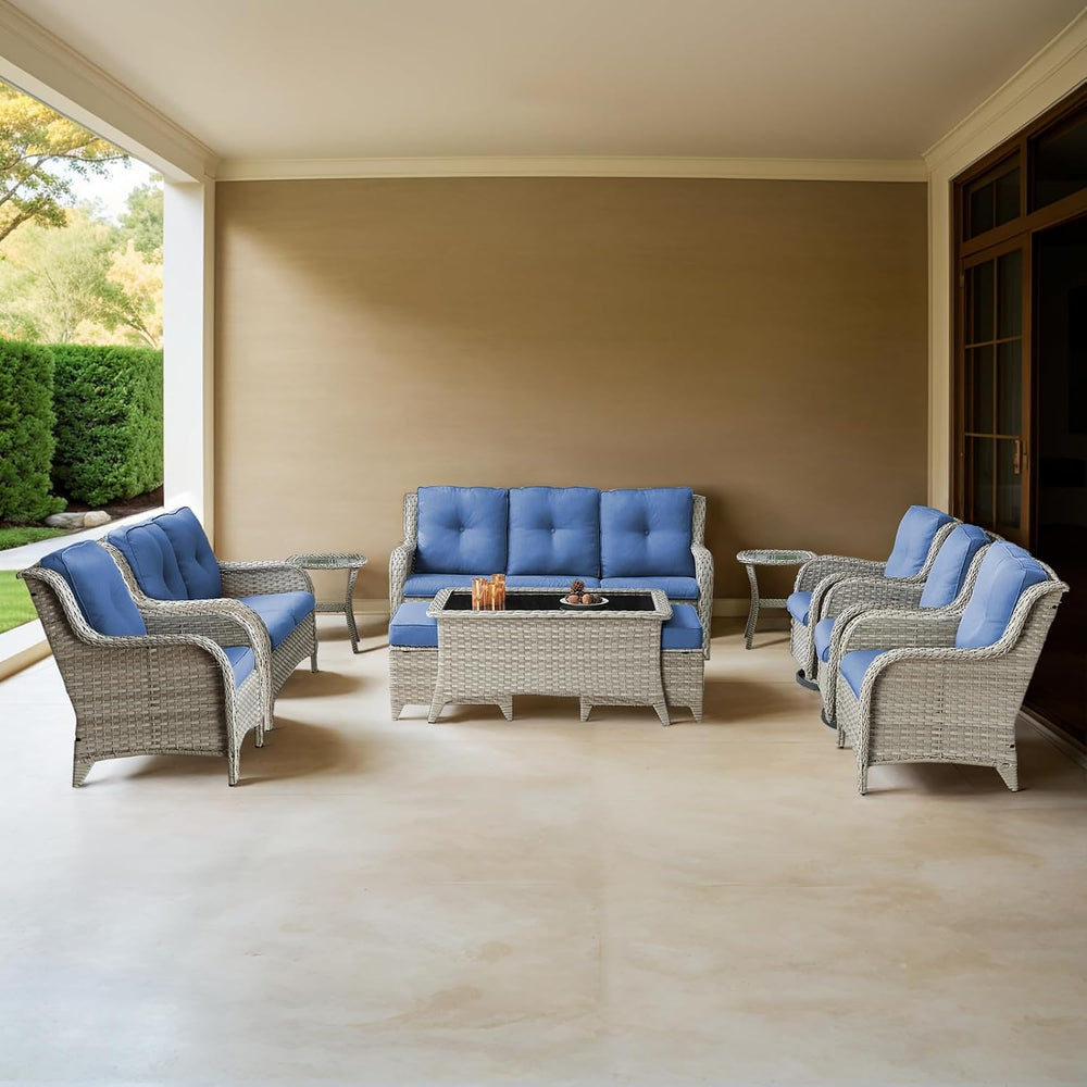 Outdoor Furniture：11 PCS Patio Furniture Set, Outdoor Furniture Set with Swiv...