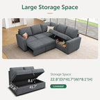 HONBAY Modular Sectional Sleeper Sofa with Pull Out Bed, Chenille L Shaped Couch with Storage Seats, Convertible Sectional Couches for Living Room, Bluish Grey