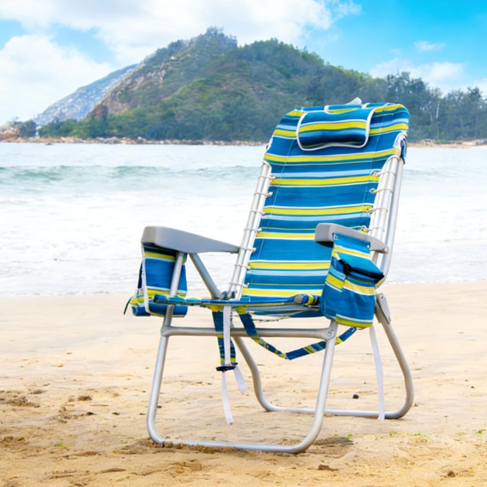 Romswi Tall Beach Chair Extra Wide for Adults, 17" High Seat Backpack Be...