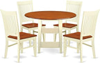 East West Furniture SUWE5-BMK-W 5 Piece Dining Table Set for 4 Includes a Round Kitchen Table with Dropleaf & Shelves and 4 Kitchen Dining Chairs, 42x42 Inch, Buttermilk & Cherry