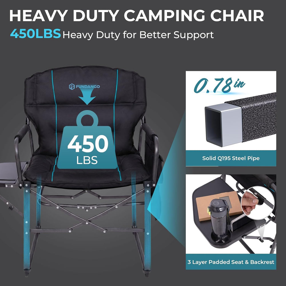 FUNDANGO Oversized Folding Chairs for Outside, Fully Padded Camping Director ...