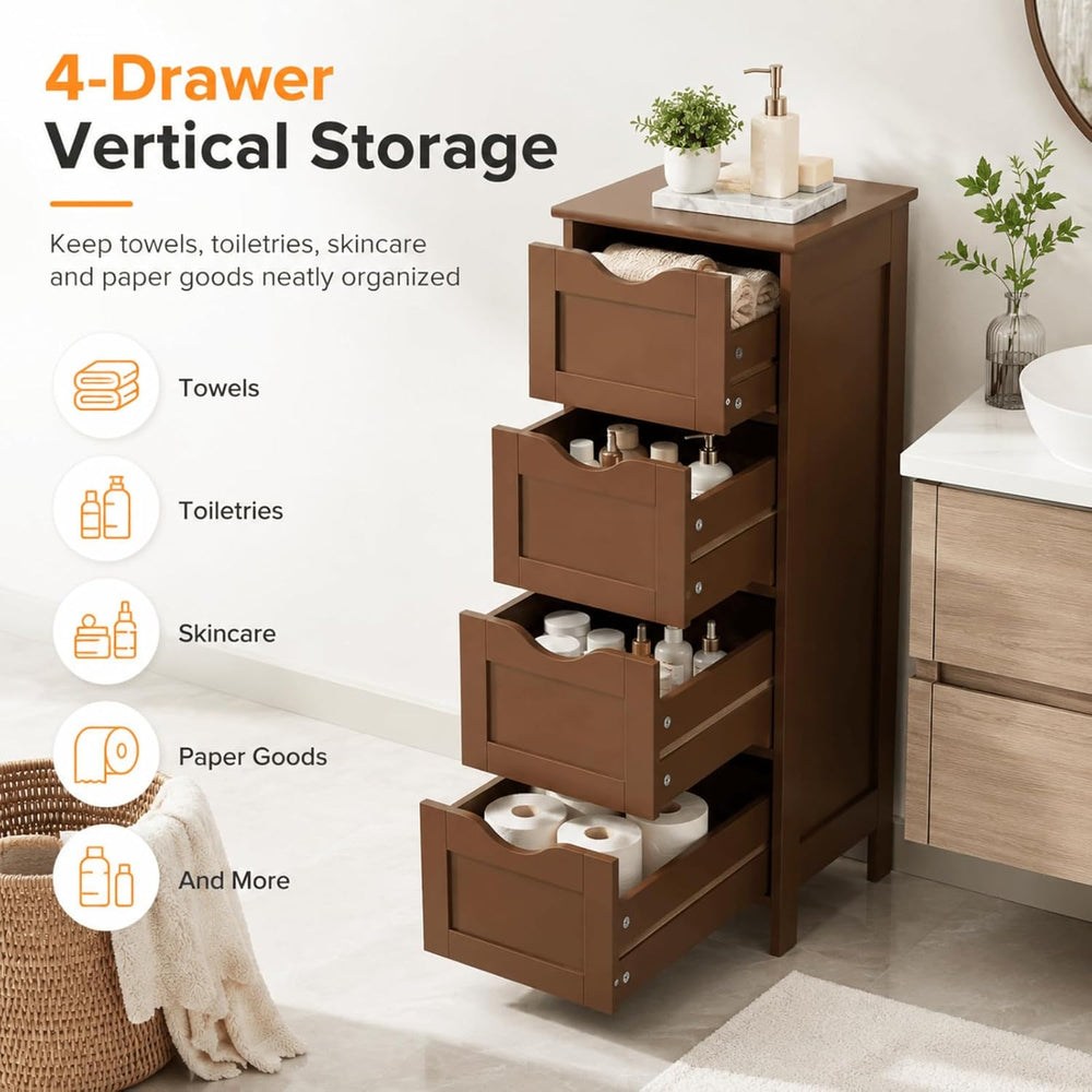 VINGLI 4-Drawer Bathroom Storage Cabinet, Slim Freestanding Floor Cabinet Org...