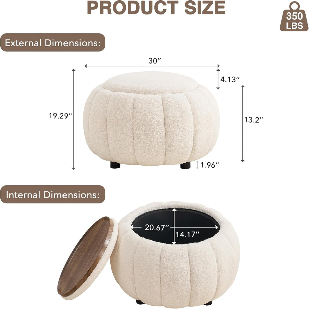 30 Inch Round Storage Ottoman Coffee Table for Living Room, Bedroom | Teddy F...