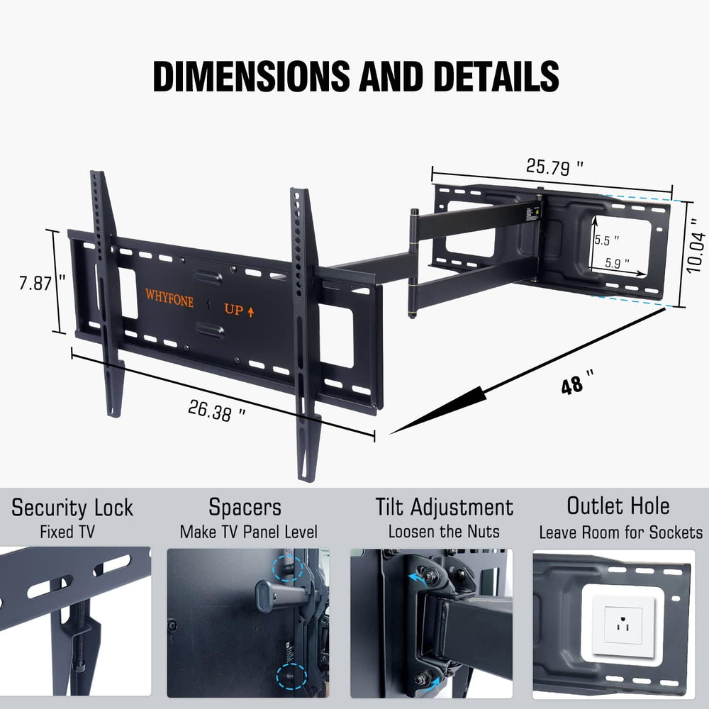 48'' Extension Extra Long Arm TV Wall Mount, Heavy Duty Full Motion T...
