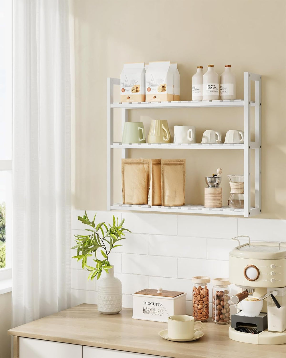 SONGMICS Bamboo Bathroom Shelf, 3-Tier Adjustable Plants Rack