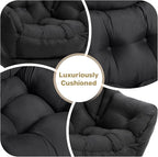 HollyHOME Lazy Chair with Foldable Ottoman,Accent Comfy Lounge Arm Chair and Folding Footrest Stool Set,Leisure Sofa Reading Chair and Footstool for Living Room,Bedroom, Dorm,Peachskin Fabric Black