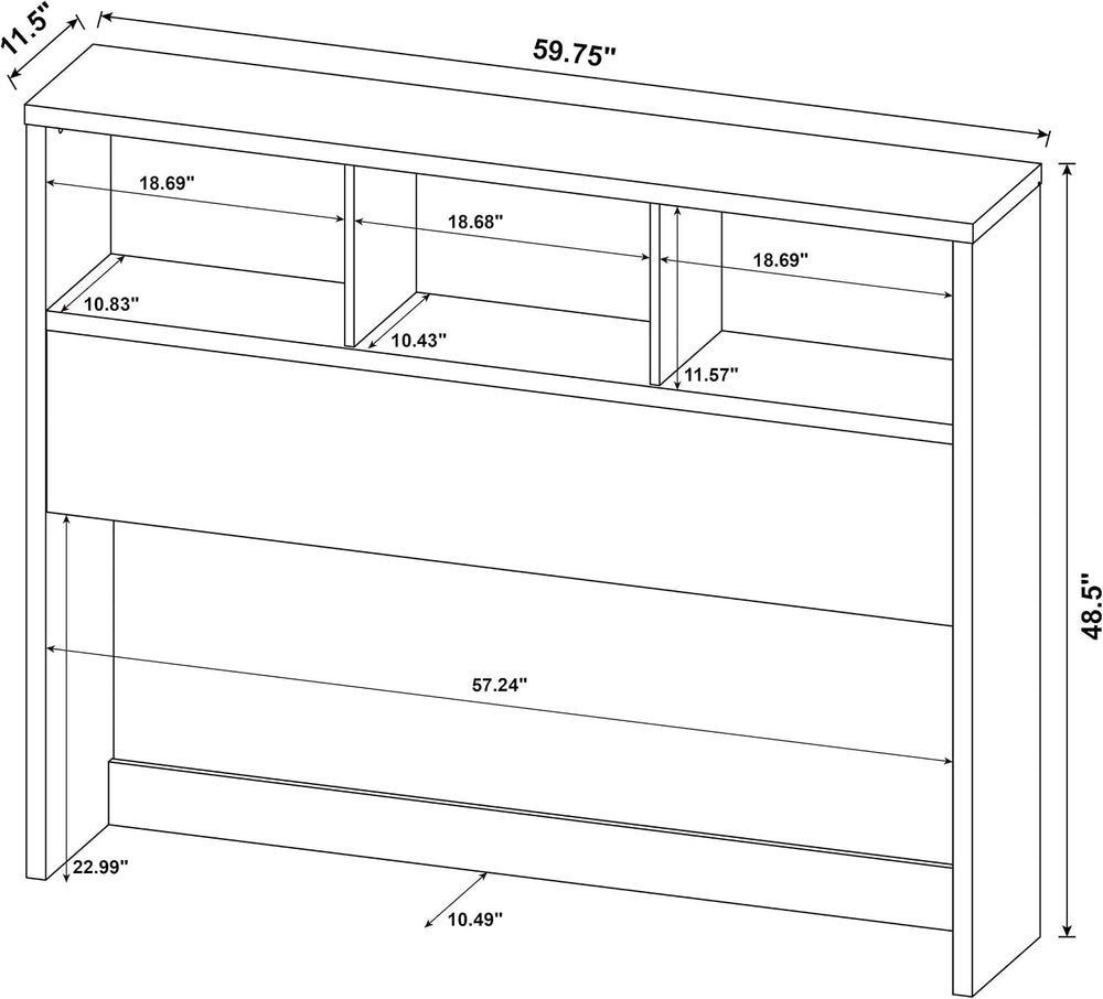 Queen Headboard, Bookcase Headboard, Black Finish Storage with 3 Open Cubbies...