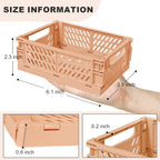 Pastel Plastic Storage Baskets 2 Pack, Collapsible Crates for Organizing, Space-Saving Bins for Kitchen, Office, Bedroom (Orange, Small: 5.8"x 3.8" x 2.2")