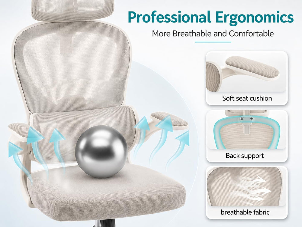 Ergonomic Office Chair with Adjustable Headrest & Lumbar Support, High Ba...