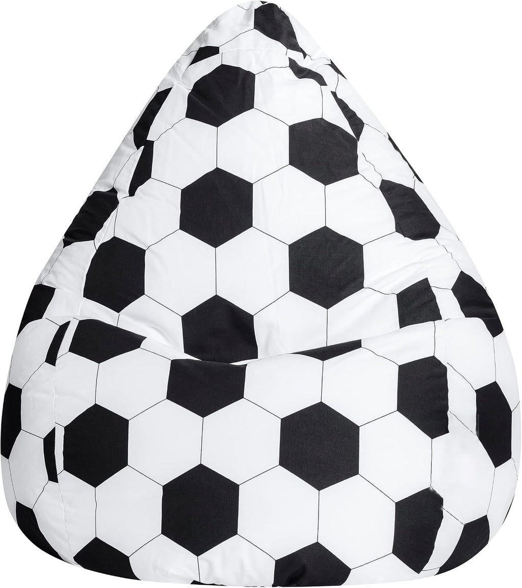Gouchee Home Brava Collection Contemporary Oversized Cotton Upholstered Soccer Design Bean Bag Chair, Black/White